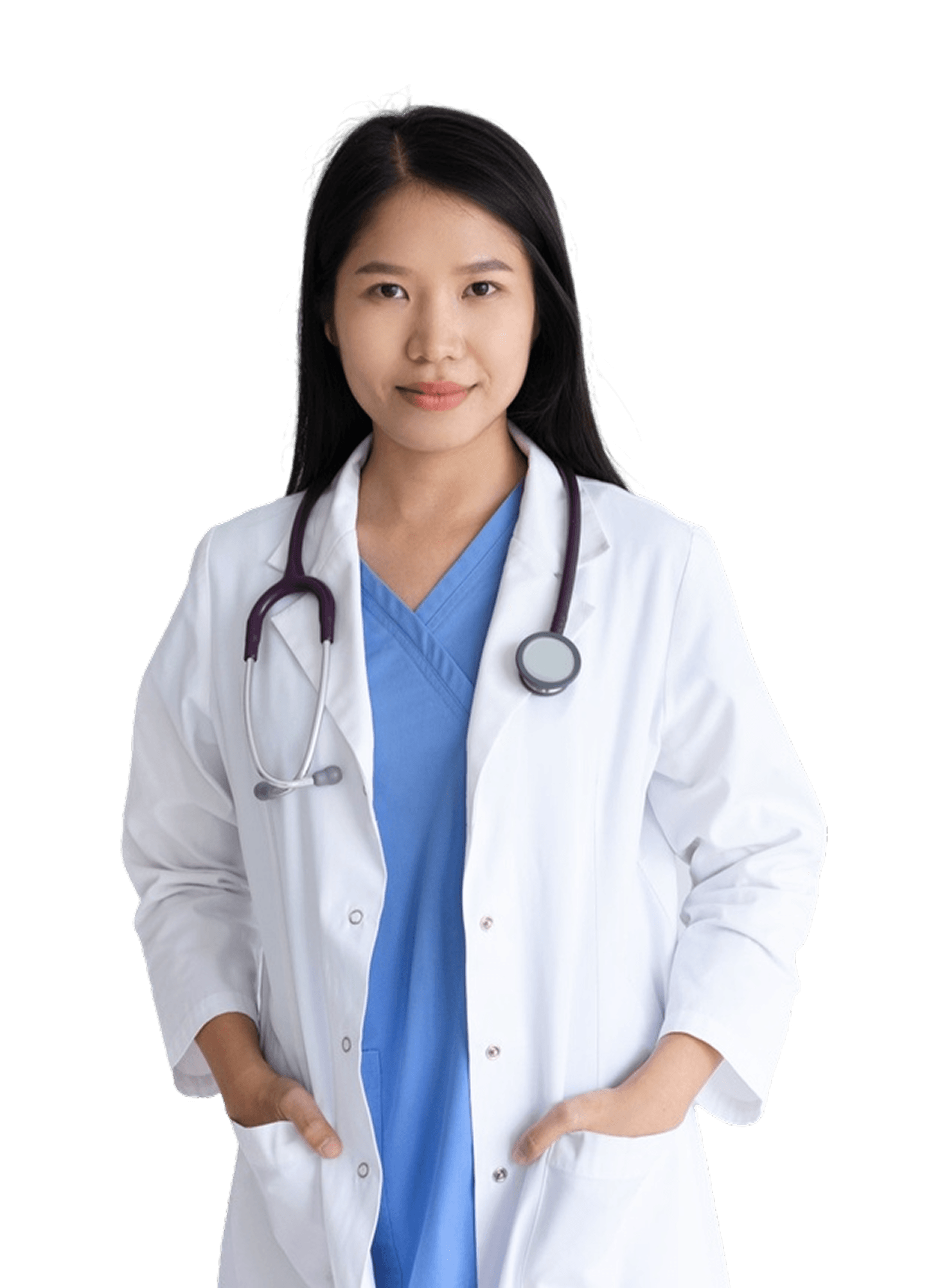 Smiling female doctor in a white coat with a stethoscope