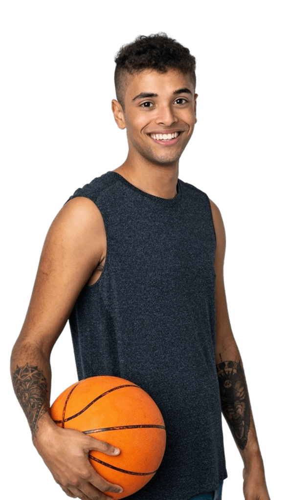 Man in workout clothes holding a basketball