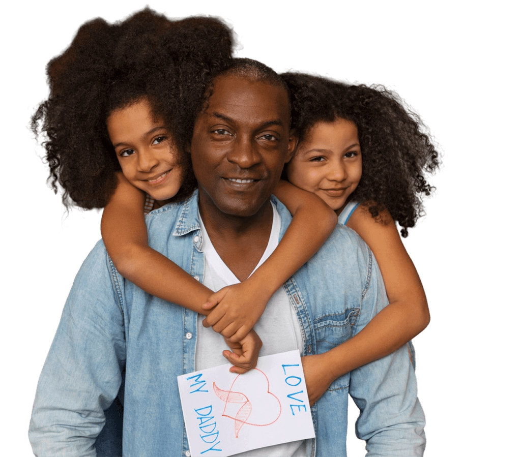 Father embracing his two daughters
