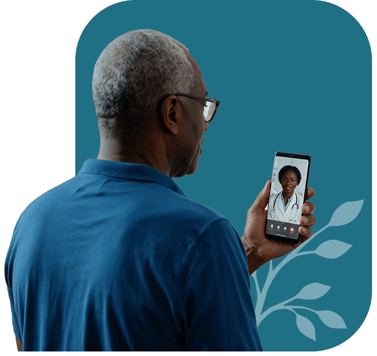 Illustration of a patient having a telehealth video visit on a phone