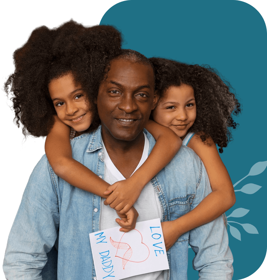 Illustration of a father holding two children