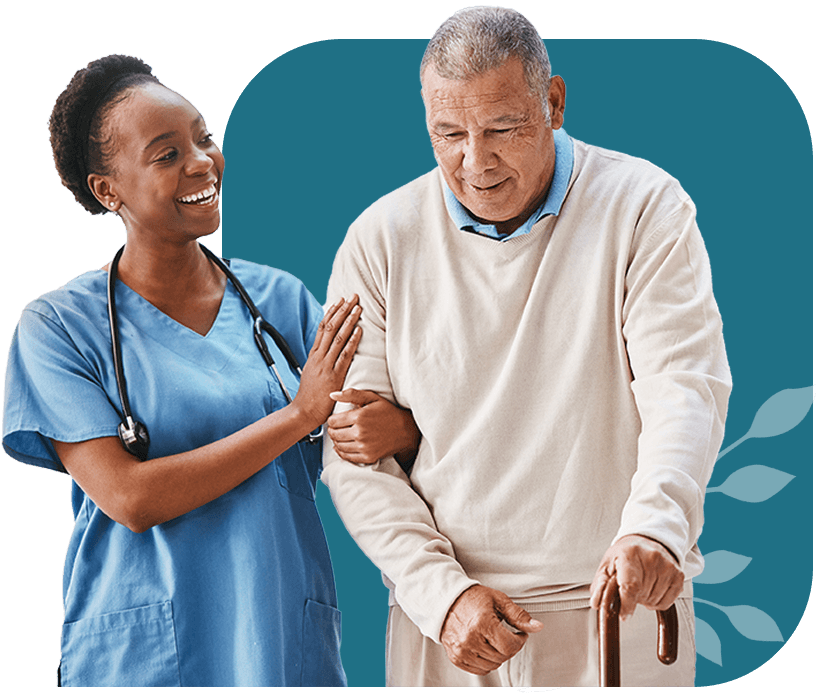 Illustration of a nurse giving a thumbs up to an elderly patient