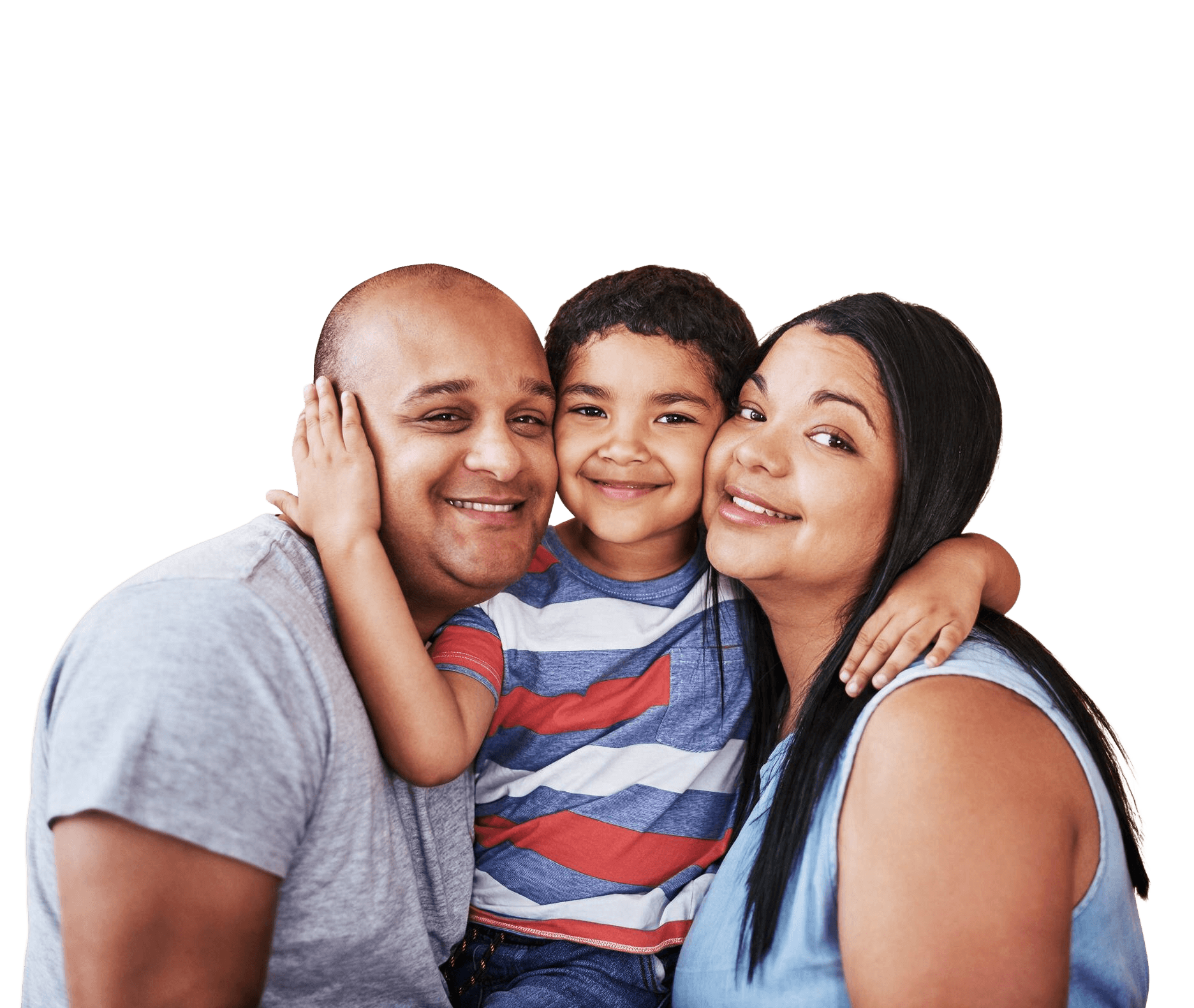 Latino family embracing and smiling together